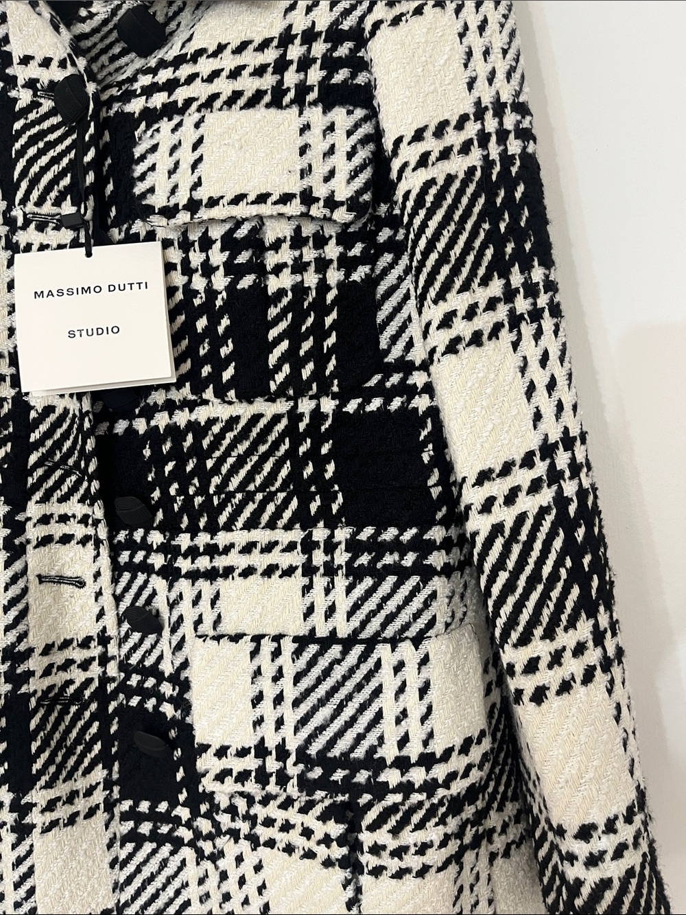 Massimo Dutti Black and White Plaid Blazer Jacket - Picture 3 of 7